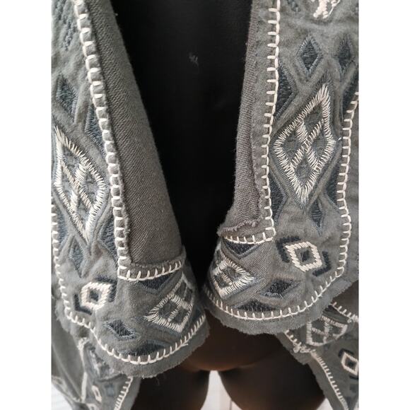 MONORENO  Gray Open Cardigan Embroidery Cotton Flow Look Long Sleeves Pockets L - Picture 5 of 11